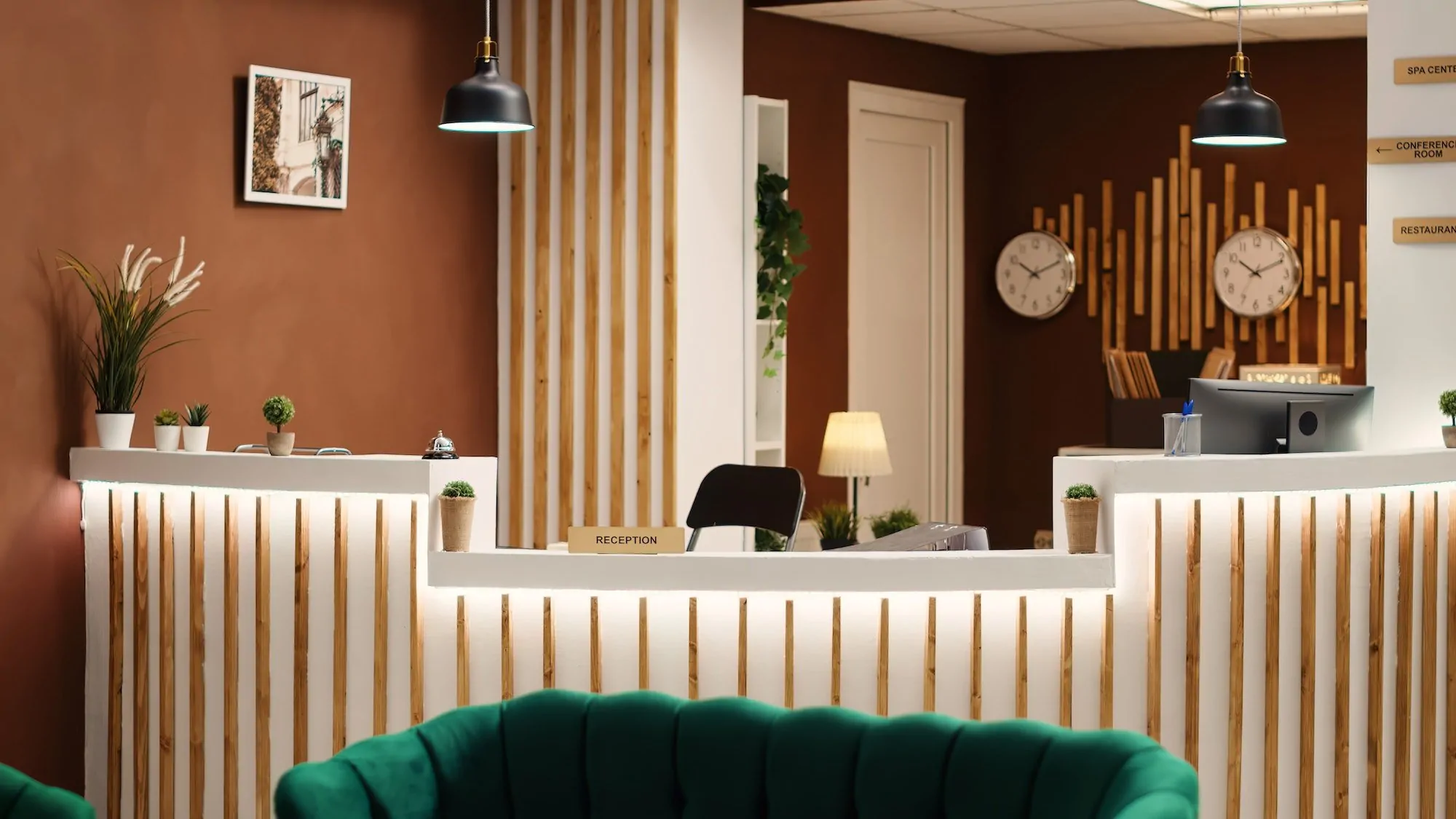 Interior of welcoming hotel lobby